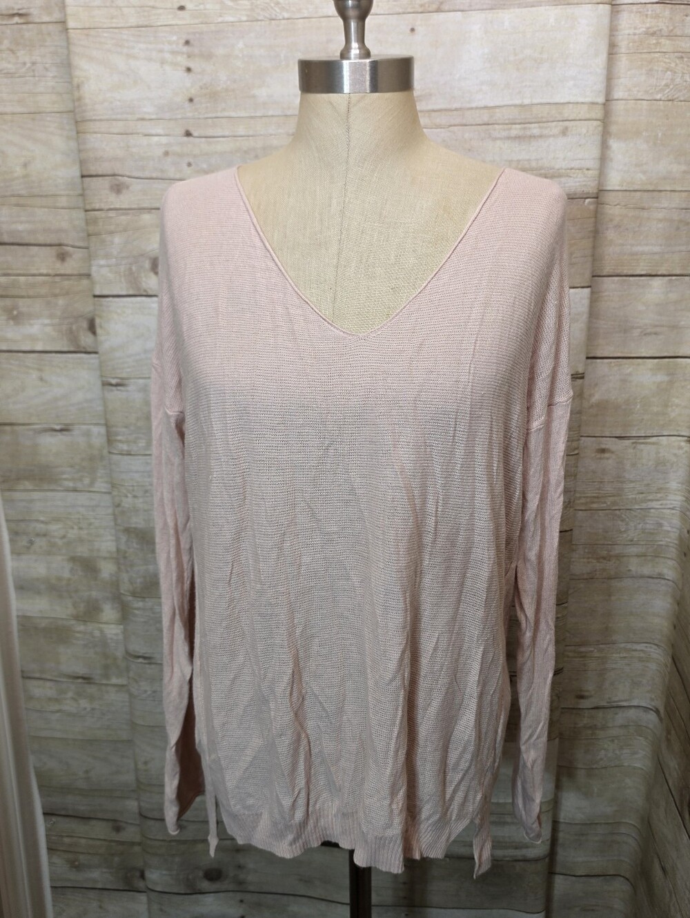 Light Pink V-Neck Lightweight Pullover Sweatshirt